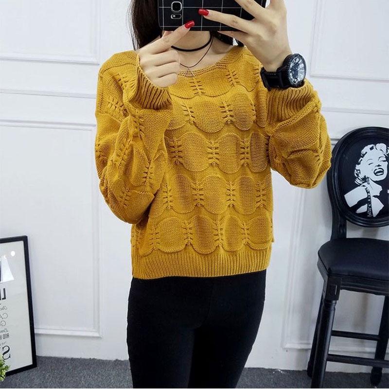 Solid Color Sweater Spring and Autumn Women's Round Neck Loose Short Sweater Fashion Long Sleeves