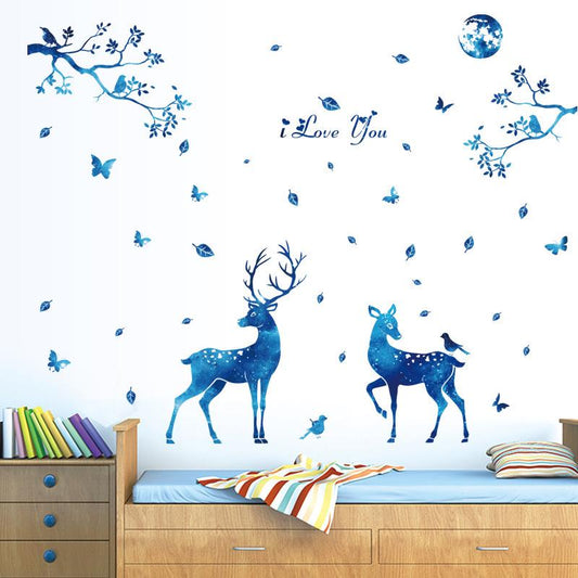 Blue Starlight Deer Nordic Modern Living Room Entrance Bedroom TV Background Decorative Wall Sticker