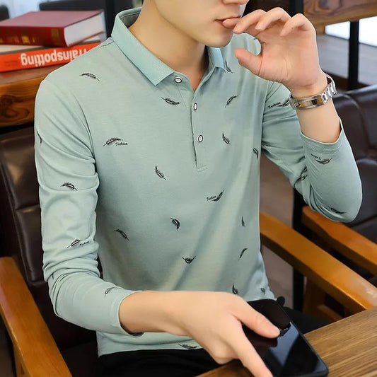 Autumn Men's Long-sleeved Polo Shirt Shirt Collar Trend All-match Blouse Suitable for Young and Middle-aged Men