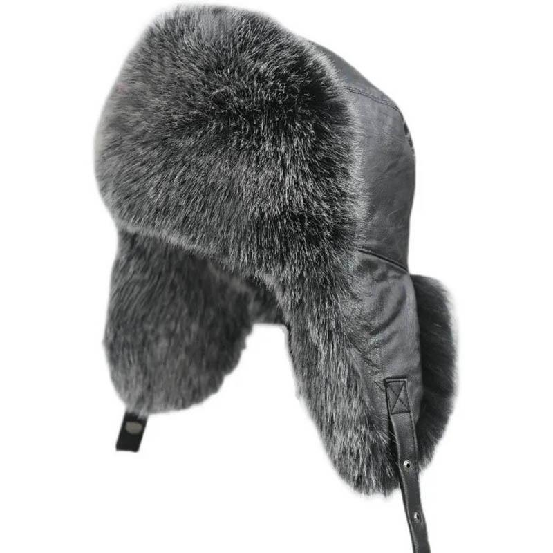 Ladies Winter Fashion Fox Fur Lei Feng Hat Thick Warm Locomotive Dog Fur Ear Protection Cotton Hat Men