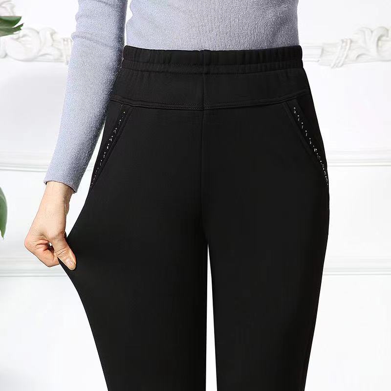 Autumn and Winter Clothes Middle-aged and Elderly Women's Trousers Cotton Trousers Elastic Waist Plus Velvet Thick Mother Trousers Trousers Trousers