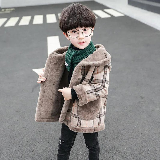 Children's Clothing Boys Woolen Coat Autumn Winter Foreign Style Baby Plus Velvet Outerwear Trend Windbreaker Small Children Winter Thickening Coat