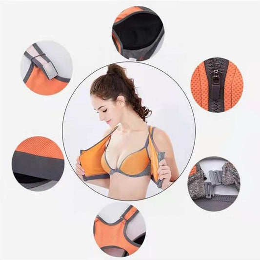 Front Zipper Double Sports Bra Running Fitness Bra Shock-proof Condensing Quick Dry Breathable Underwear Undergarment Undergarment Lingerie Yoga Vest