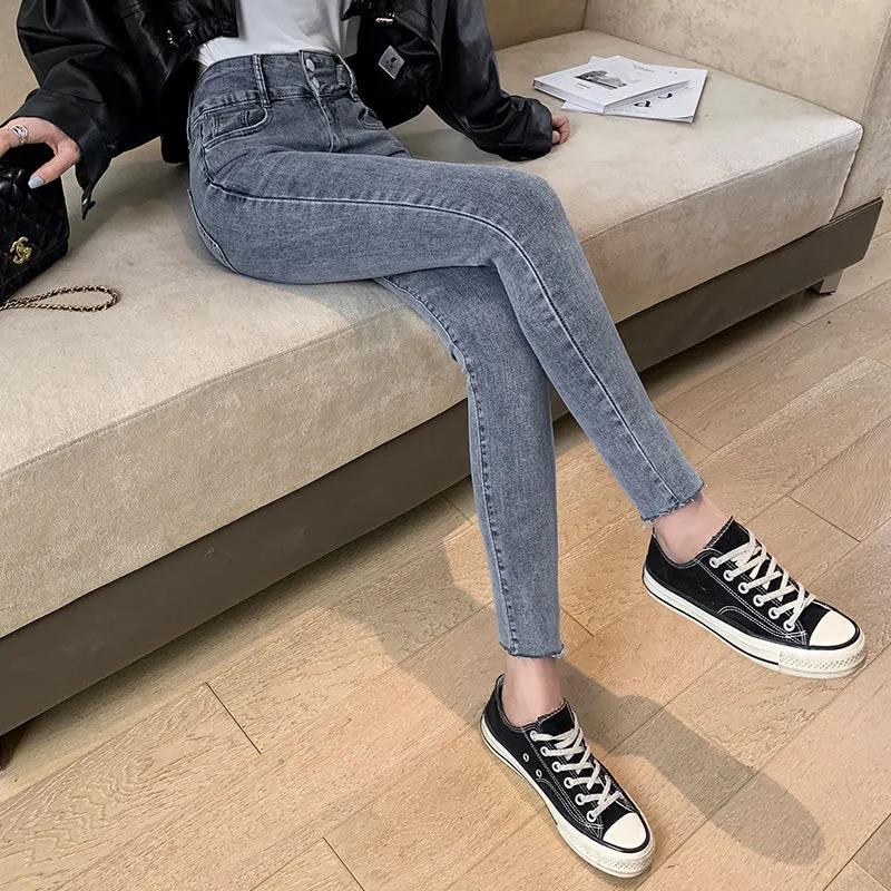 Women High Waist  Jeans  Thin Pencil Pants  Denim Stretch  Slim Female Trousers Spring Autumn