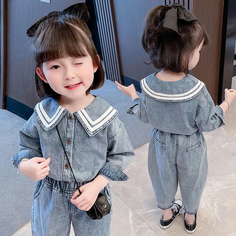 Girls Denim Suit Spring Girl Baby Western Style Children's Children's Clothing Tide Autumn Two-piece Sets