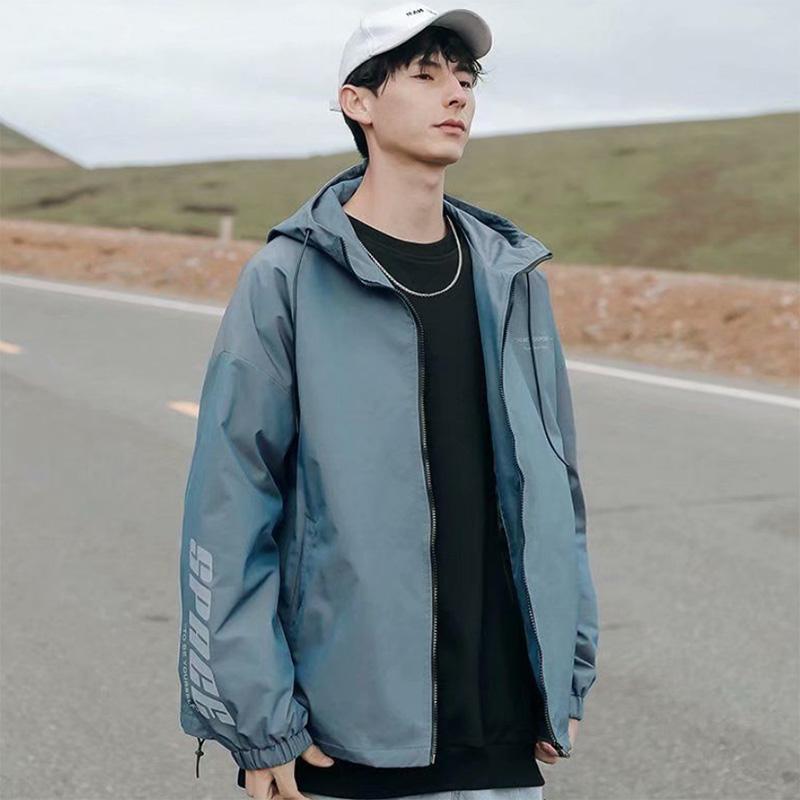 Spring and Autumn Sports Functional Wind Jacket Men's Workwear Cardigan Hooded Jacket Reflective Print Bright Color