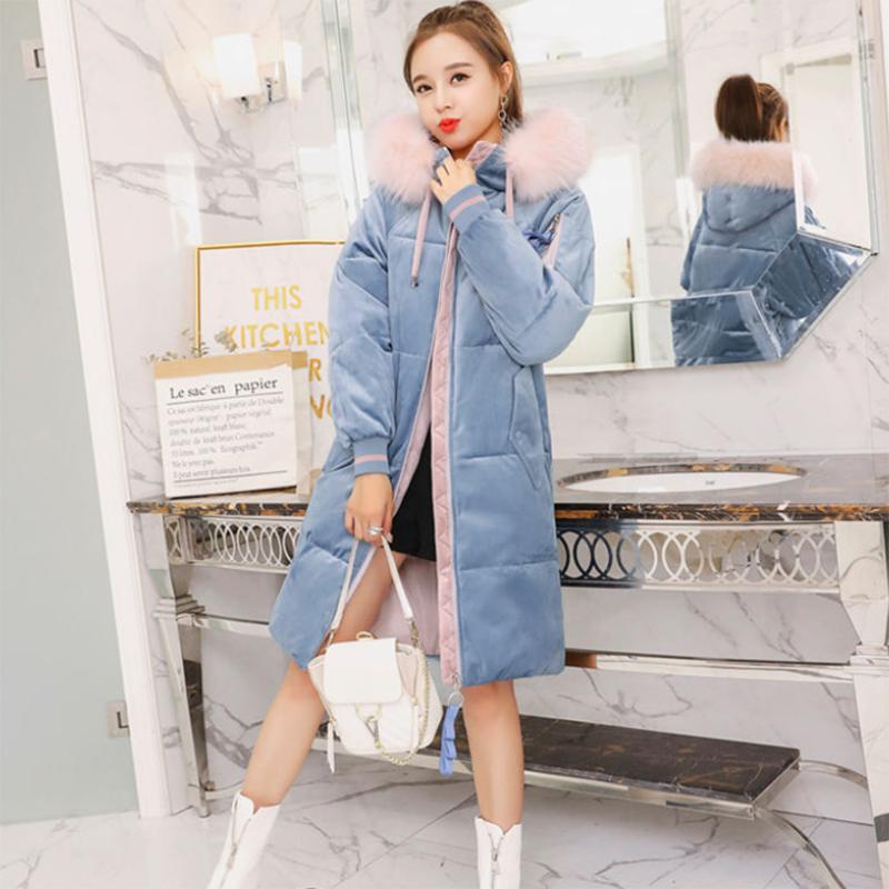 Women's Solid Color Down Jacket Mid-length Korean Loose Thick Coat Warm Cotton Coat Big Fur Collar Winter Clothes Quilted Coat