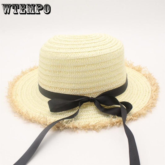 Flat Top Raffia Wide Brim Straw Hats Summer Sun Hats for Women with Leisure Beach Hats Lady