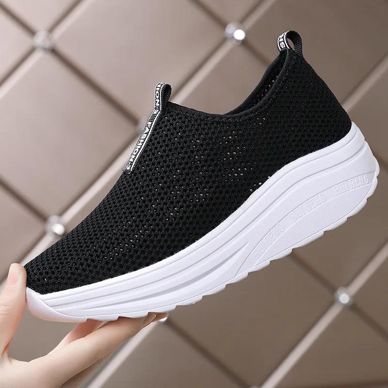 Shoes Women's Breathable Mesh Sneakers Rocking Shoes Thick-soled Spring and Summer Models Slip-on Mother Shoes