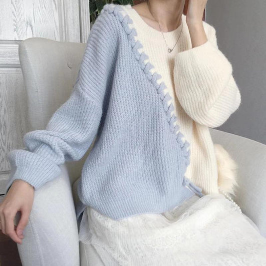 Autumn Winter  Women Fashion Sweater Casual Knitting Sweater  Round Neck Pullovers Loose Casual Long Sleeve Sweater