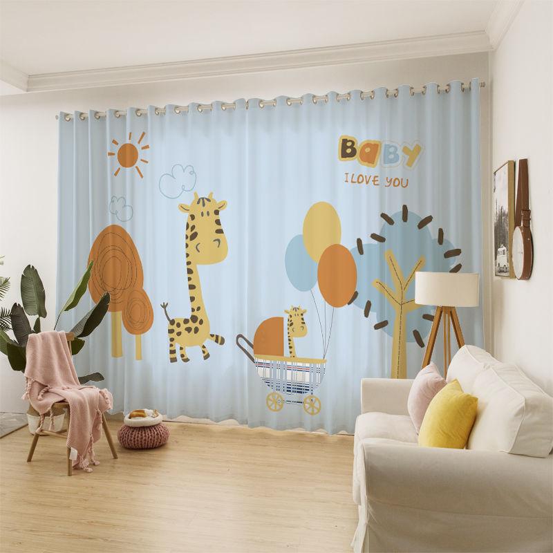 Curtain Gauze Cute Children's Room Bedroom Kindergarten Blackout Curtain Cartoon Car Creative Printing Curtain (150×270cm)