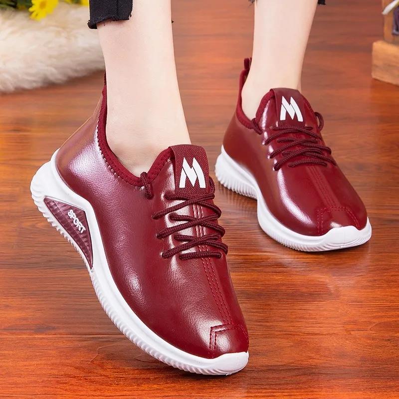 Winter Solid Color Cotton Shoes Women's Plush Thickened Leather Waterproof Shoes Flat Bottom Anti Slip Warm Casual Cotton Shoes