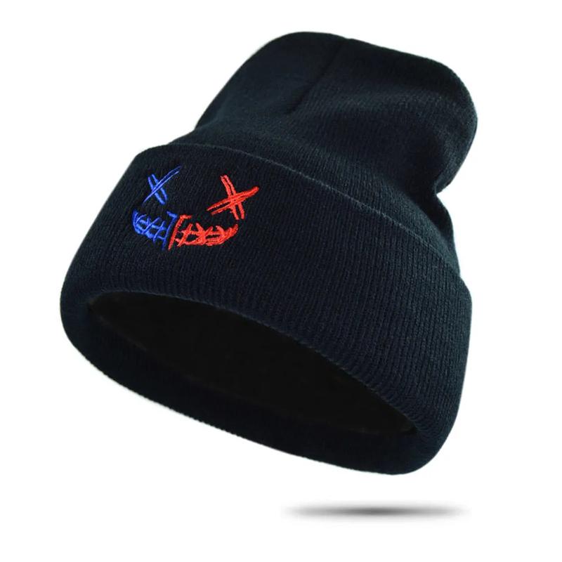 Skullies Beanies Men Devil Skull Embroidery Streetwear Hip Hop Hats Black Autumn Winter Warm Fashion Unisex Knitted Beanies Caps Brimless Skull Hat