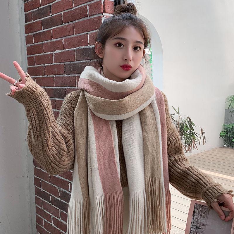 Women Shawl Scarf Autumn Winter Fashion Stripe Pashmina Scarves Warm Tassel Hijab Stole Scarfs