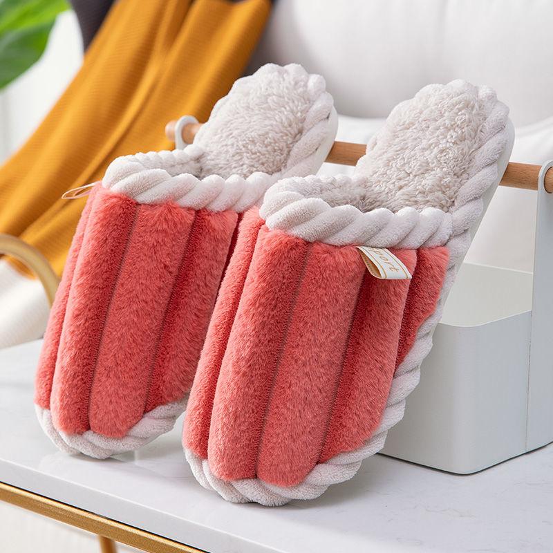 Cotton Slippers Women Thick Bottom Skin-friendly Comfortable Home Silent Floor Slippers Couple Plush Cotton Slippers Men Winter