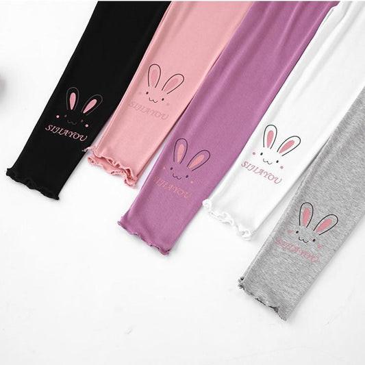 Girls' Leggings Children's Spring and Autumn Thin Printing Rabbit Korean Cropped Trousers Stretch Pants Baby Outer Wear and Inner Wear