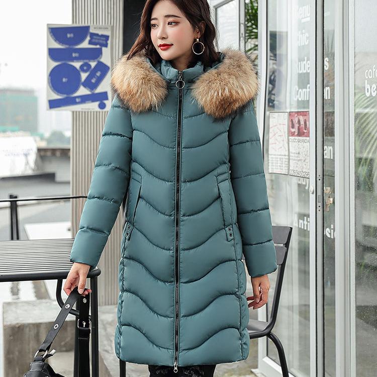 Women's Fashion Down Cotton Padded Jacket Long Style Over The Knee Thickened Warm Women's Parka Coat Hooded Fur Collar Coat