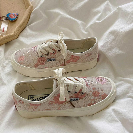 Flower Embroidery Niche Design Japanese Canvas Shoes Female Students Korean Street Shooting Skateboard Shoes