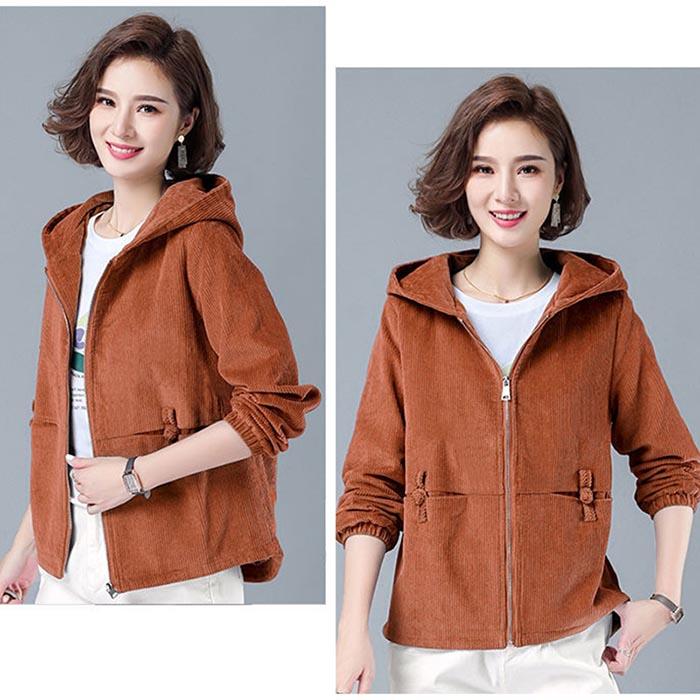 Short Coat Women's Spring and Autumn Large Size Casual All-match Corduroy Fabric Jacket