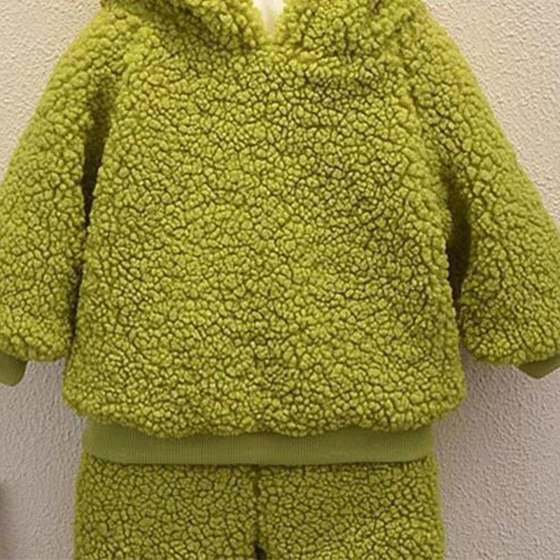 Lamb Wool Autumn and Winter Clothes Girls Thickening Suit Male Baby Plus Velvet Two-piece Baby Children's Clothing