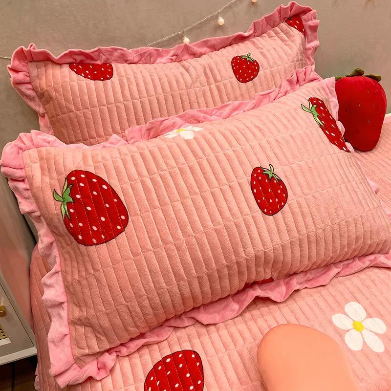 Princess Style Lotus Leaf Pillowcase Coral Velvet Thickening Bedroom Pillowcase Girls Dormitory A Pair of Pillow Core Liner Cover