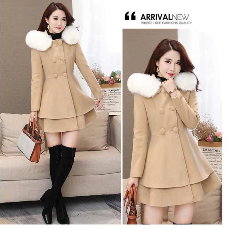 Fashionable Women's Skirt Hem Woolen Coat Waist Mid-length Slim and Thin Small Fragrant Wind Woolen Coat