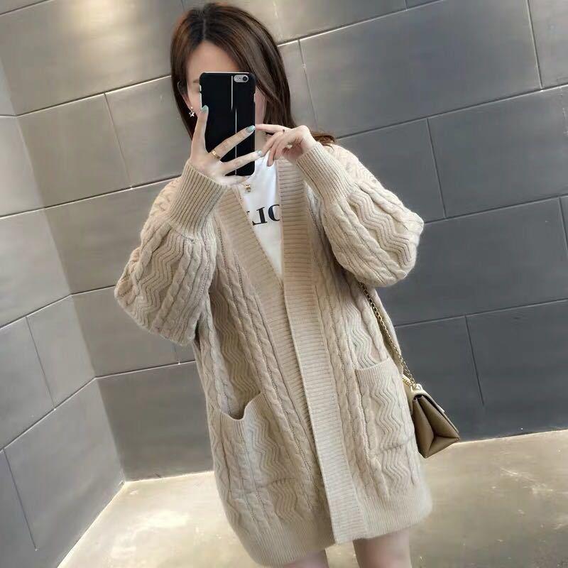 Mid-length Autumn and Winter Jacket Loose Knit Cardigan Long-sleeved Casual Sweater