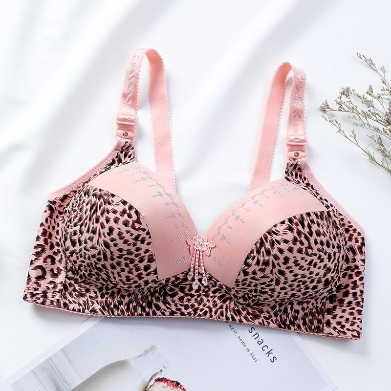 Large Size Thin Leopard Print Bra Underwear Female Super Gathered Sexy Big Breasted Anti-sagging No Steel Ring Bra