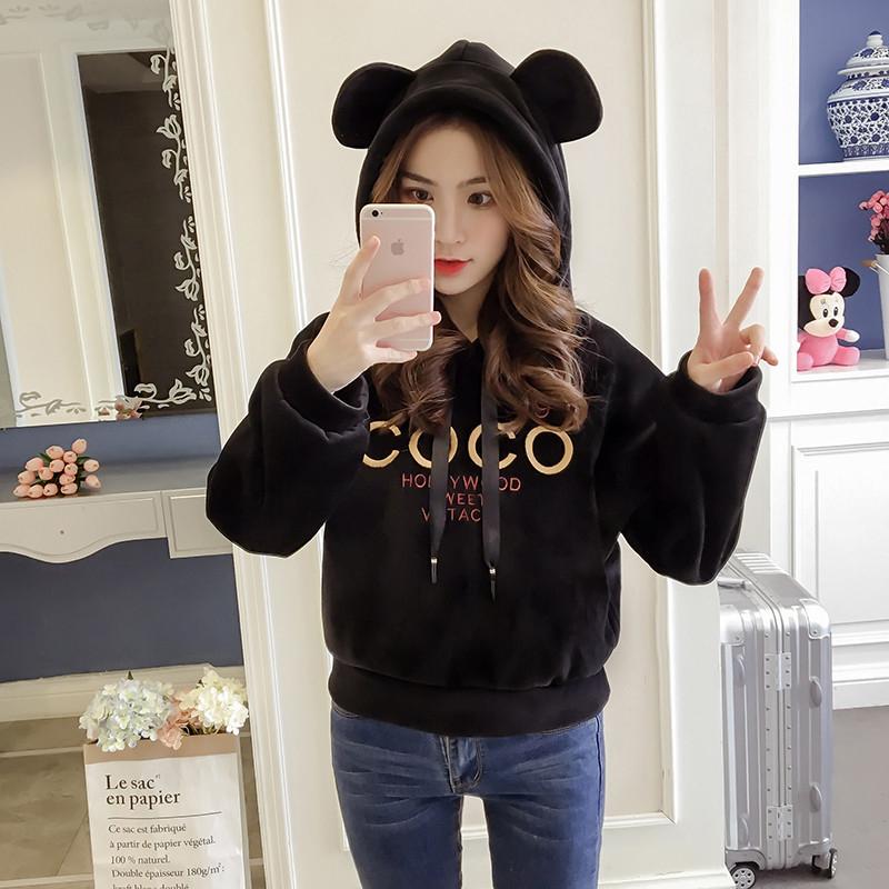 Cotton Women's Sweatshirt Wild Large Size Long Sleeve Warm Hood Top Autumn Winter Sweatshirt