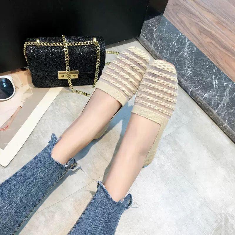 Spring and Summer Breathable Soft-soled Ballet Beanie Shoes All-match Flying Woven Lazy Shoes Striped Women's Shoes