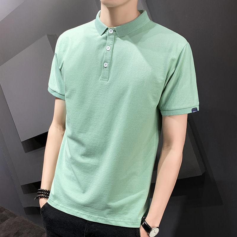 Handsome Solid Color Lapel Short-sleeved Men's  Shirt Retro All-match Casual T-shirt Breathable Paul Shirt