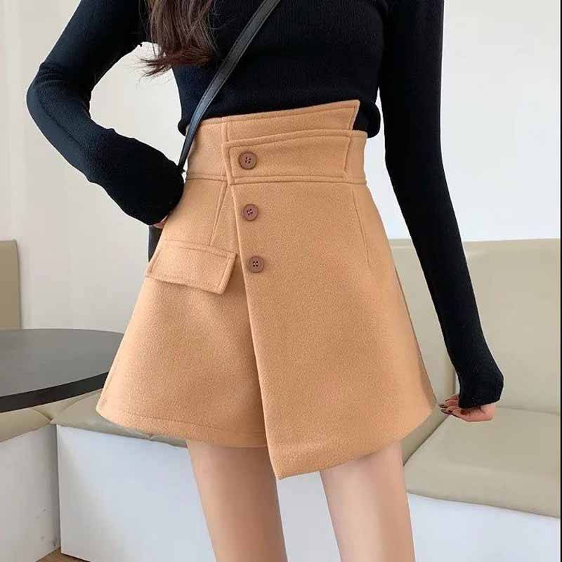 Autumn and Winter Woolen Shorts Women's Wild High-waist Trousers Wear A-line Boots Pants Casual Slim Trousers