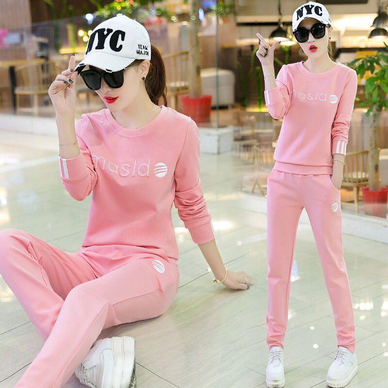 Spring and Autumn Women 2pcs set Wild Long Sleeve Casual Sweatshirt Set Large Size