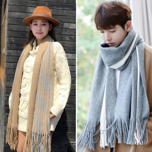 Scarves Scarf  Women's Knnitted Scarf Men's Winter Cashmere Couple Thick Wool Scarf Lovers Gift