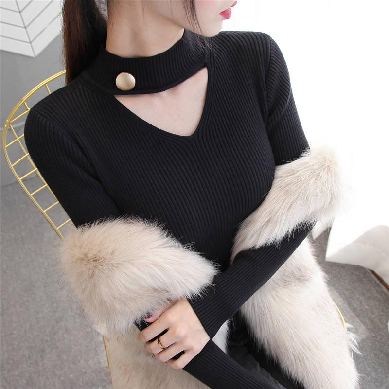 Women Sweater Pullover Basic Rib Knitted Cotton Tops Solid Essential Jumper Long Sleeve Sweaters