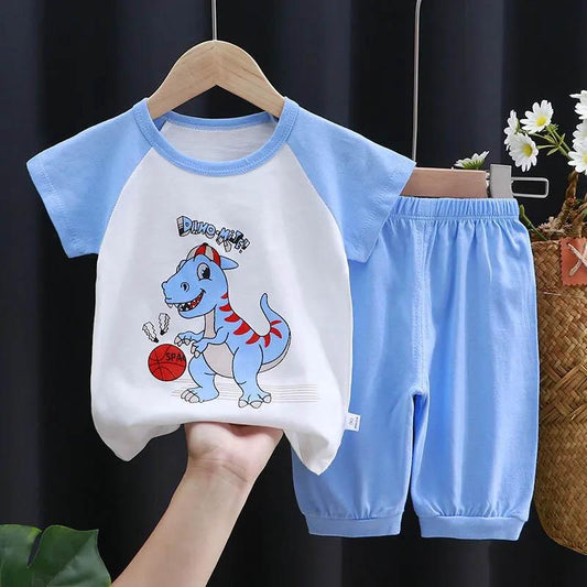 Summer Children's Cotton Short-sleeved Suit Soft Skin-friendly Half-sleeve Pants Boys and Girls Summer Baby Two-piece Suit