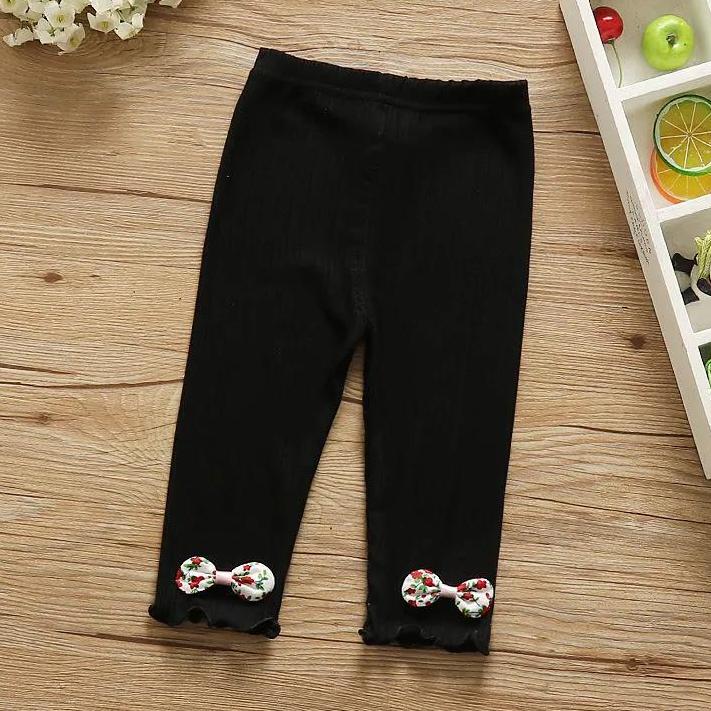 Girls' Leggings Children's Spring and Autumn Thin Floral Bow Korean Cropped Trousers Stretch Pants Baby Outer Wear and Inner Wear