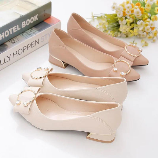 Single Shoes Women's Soft Leather Midsole with Shallow Pointed Toe Soft Leather Mary Jane Shoes Thick Heel Shoes for Work Wear Leather Shoes