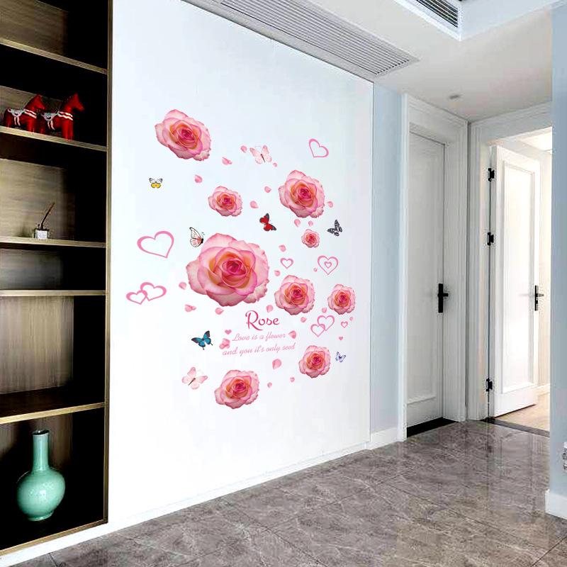 Pink love rose wall stickers room cabinets self-adhesive stickers background decoration