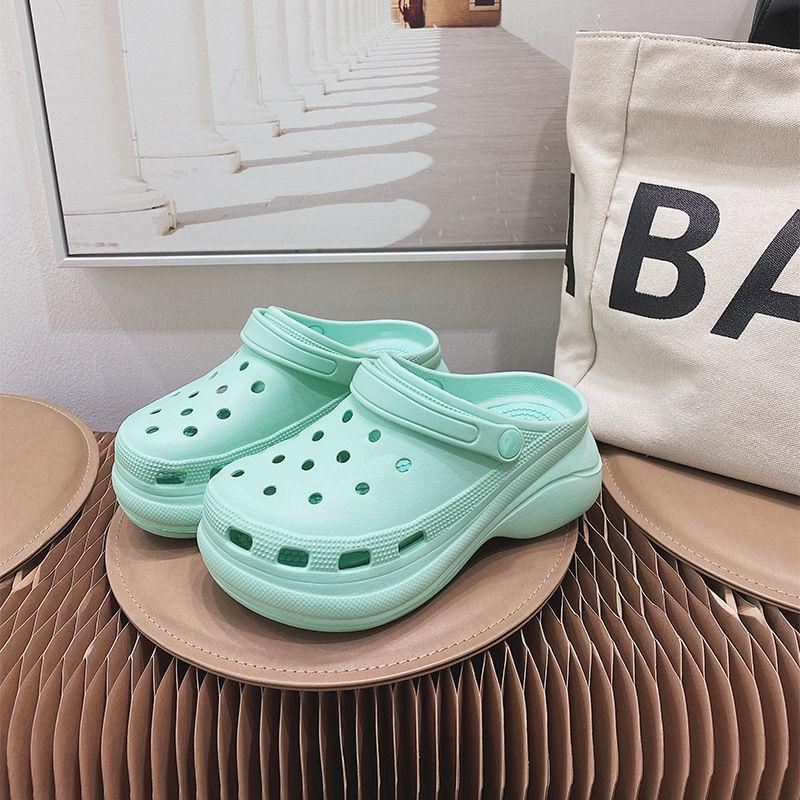 Baotou Slippers Women Wear Thick Soles To Increase Dad Non-slip High-heeled Sponge Cake Hole Shoes Beach Shoes Comfortable and Light