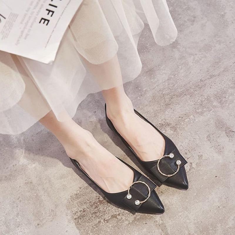 Flat Shoes Women Pointed Toe Single Shoes Soft Leather Shallow Mouth Flat Women's Shoes Small Fragrance Comfortable Flat Shoes