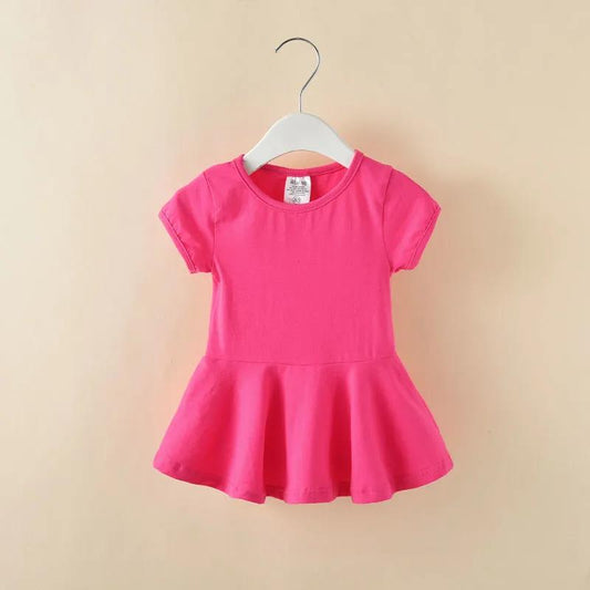 Children's Clothes Baby Girls Summer Short-sleeved T-shirts Children's Korean Princess Short Skirts, Baby Solid Color Dresses