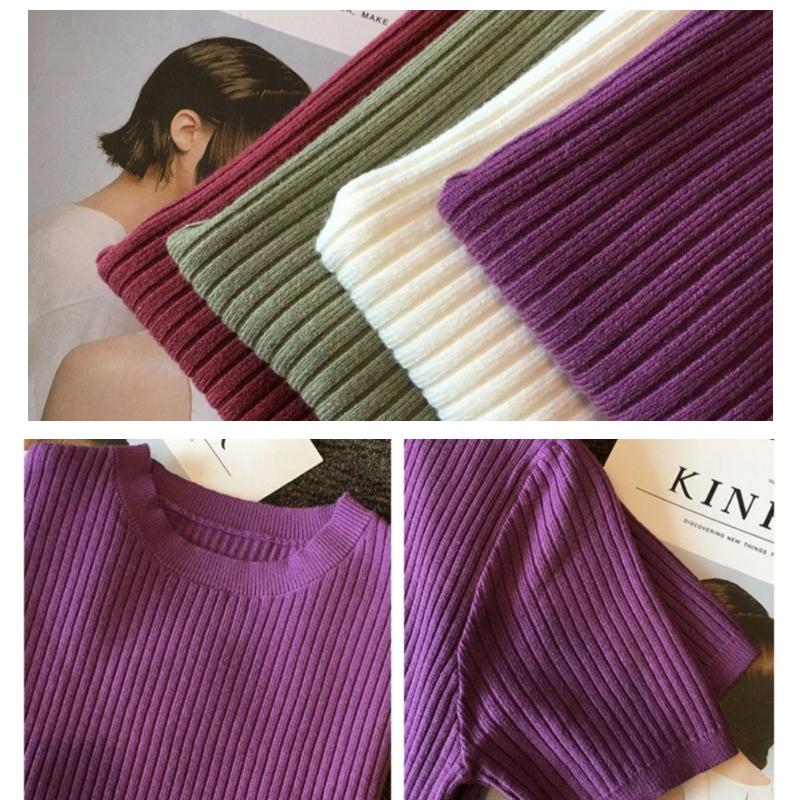 Summer Slim Knitted Sweater Short-sleeved Top Women's Pullover Inner Sweater Short Round Neck Bottoming Shirt