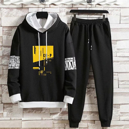 Sports Suits Men's Spring and Autumn Solid Color Korean Version Casual All-match Trend Hooded Sweater Leggings Trousers Two-piece Set