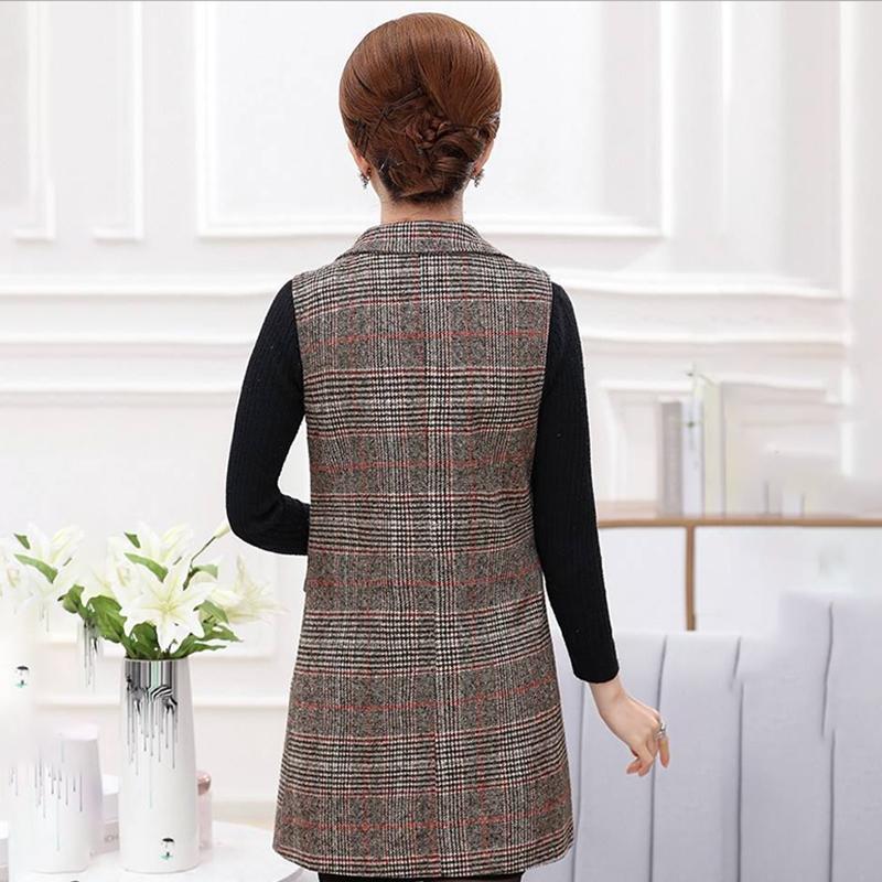 Women's Plaid Vest Jacket Mid-length Sleeveless Women's Waistcoat Suit Waistcoat Women's Mid-length Sleeveless Jacket Slim and Thin