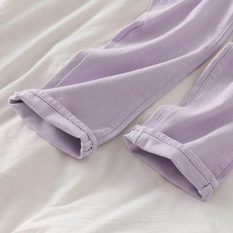 High Waist Jeans Female Straight Widespants Purple Trousers Loose Loose Wild