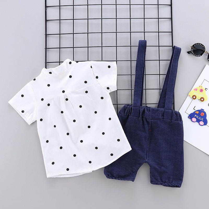 Boys and Girls Summer Suits Cute Children's Clothing Baby Short-sleeved Little Boy Clothes Overalls Plaid Pattern Summer Two-piece Suit