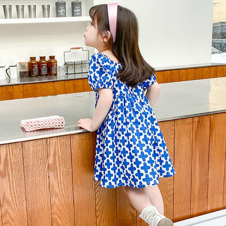 Children Dress Girls' Dress Korean Lovely Spring Summer Princess Dress Printed Floral Bubble Sleeve Baby Dress