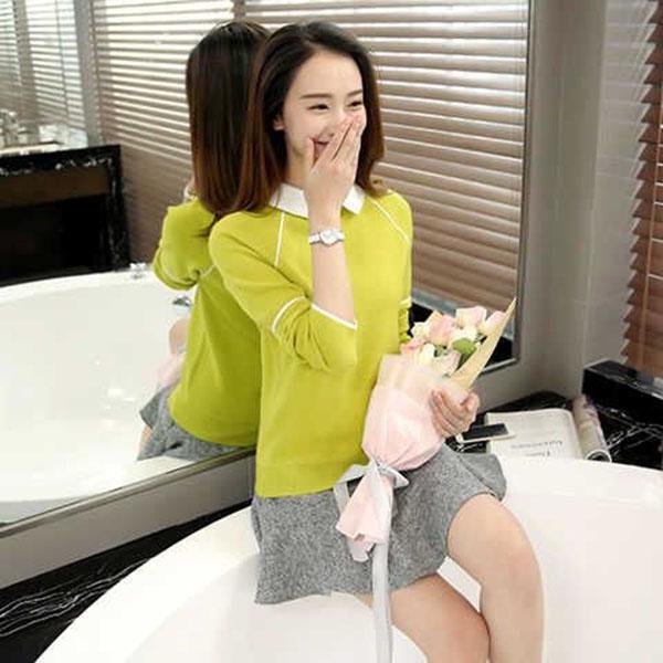 Autumn and Winter Loose Top Cute Doll Collar Knitted Sweater Fashion Simple Women's Bottoming Shirt