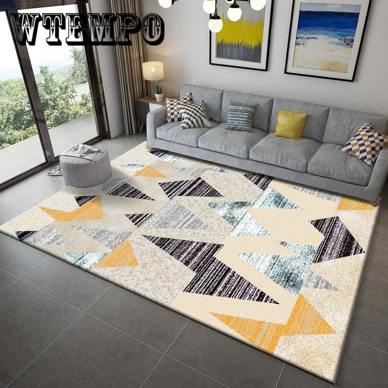 Floor Mat Geometrical Pattern Color Block Washable Living Room Mat